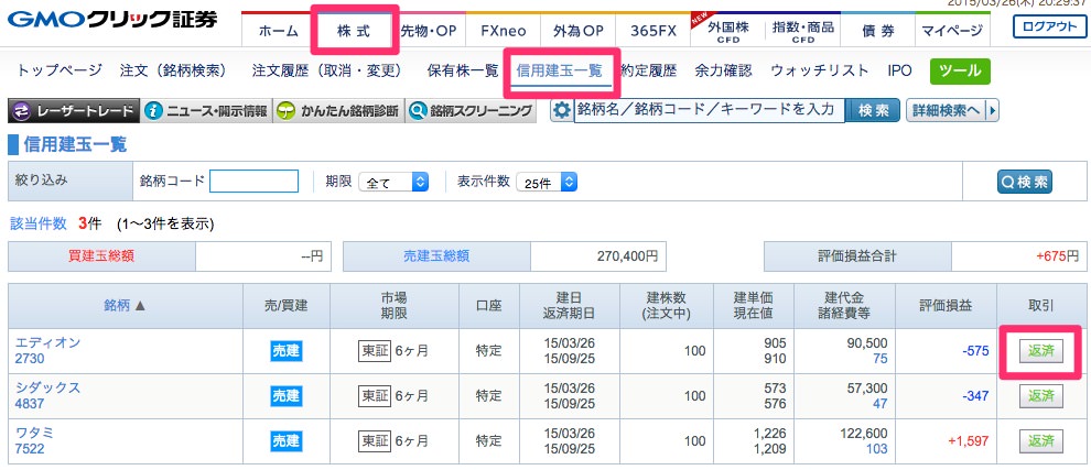GMOクリック証券で現渡する方法