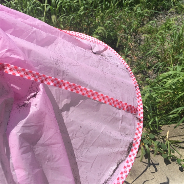 細かい髪の毛は外で払う