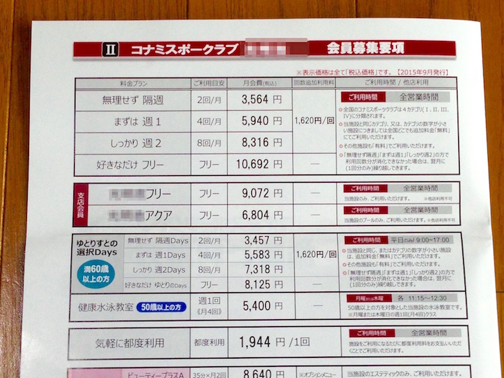 コナミスポーツクラブの募集要項