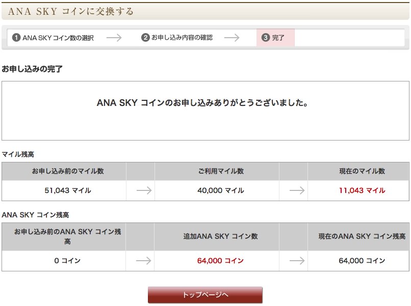 ANAマイルをANA SKYコインに交換する流れ