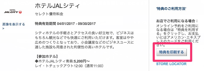 アメリカン・エクスプレス・セレクトの印刷画面