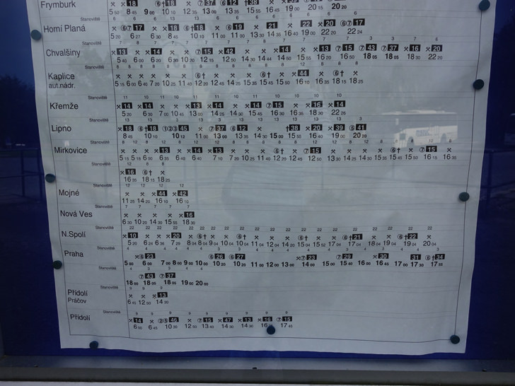 チェスキークルムロフからプラハに行くバス 時刻表
