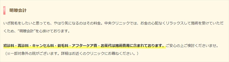 中央クリニックの料金