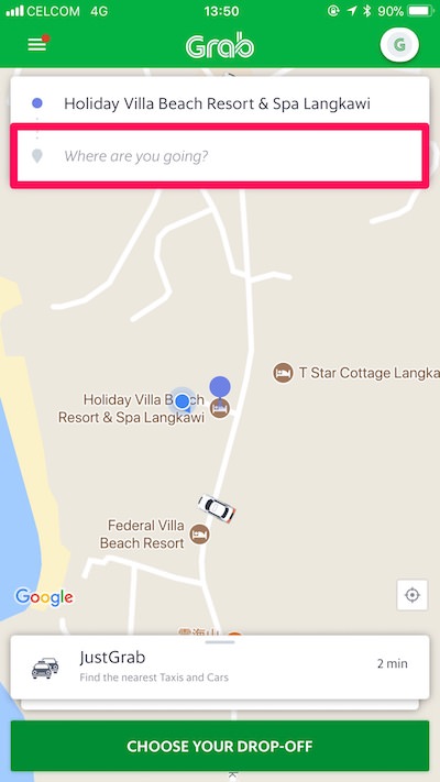 Grabのアプリ画面