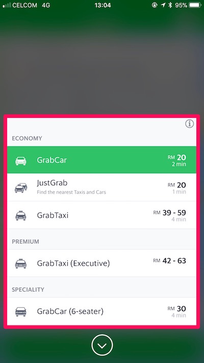 Grabのアプリ画面