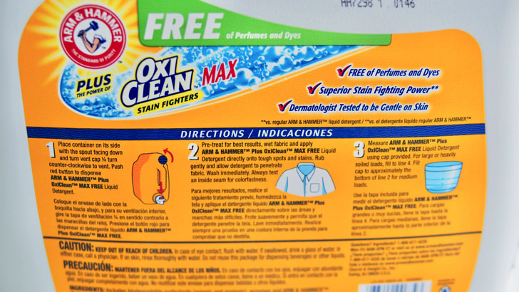 コストコの液体洗剤プラスオキシクリーンマックス(使い方の英語表記)