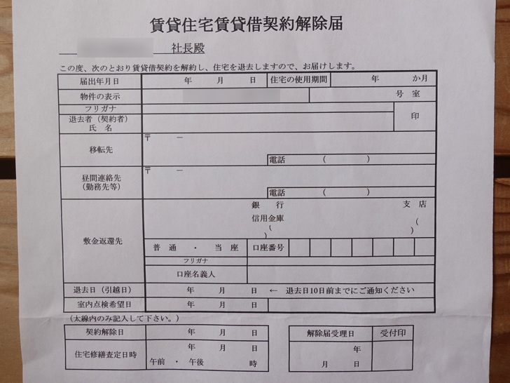 賃貸物件 解約の書類