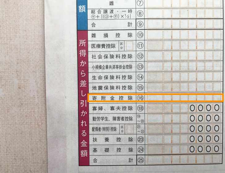 ふるさと納税 確定申告 寄付金控除の欄
