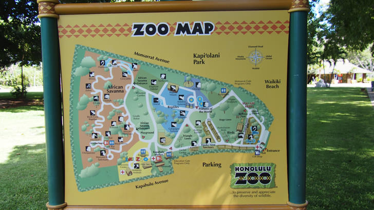 ハワイ・オアフ島にあるホノルル動物園(園内地図)