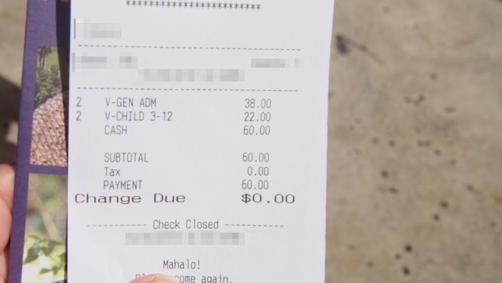 ハワイ・オアフ島にあるホノルル動物園(入園料を支払ったときのレシート)