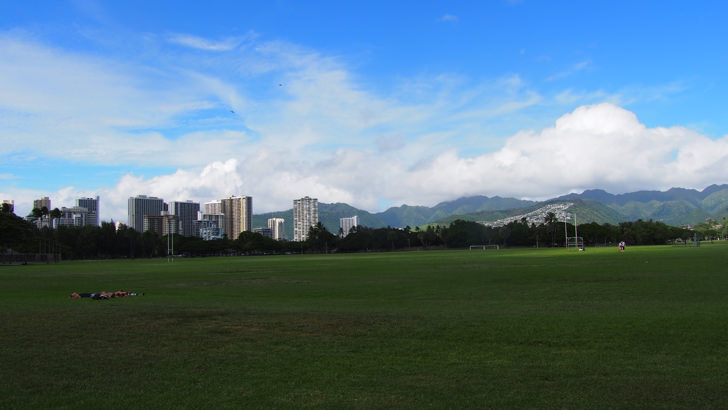 ハワイ・オアフ島にあるカピオラニ公園(公園から見えるワイキキエリア)