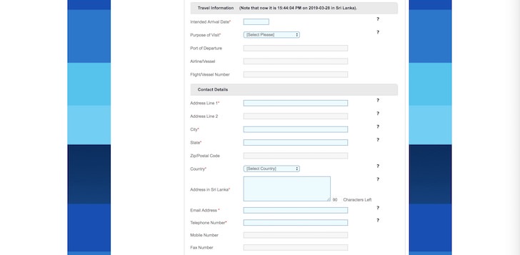 スリランカのビザ「ETA」取得画面