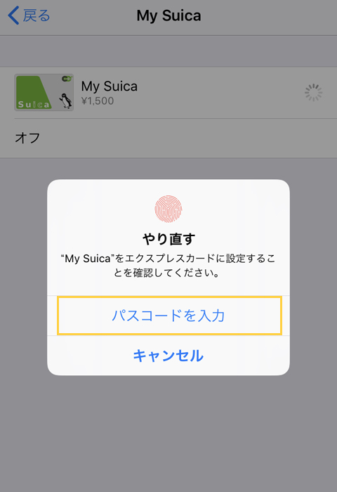 エクスプレスカード パスコードを入力
