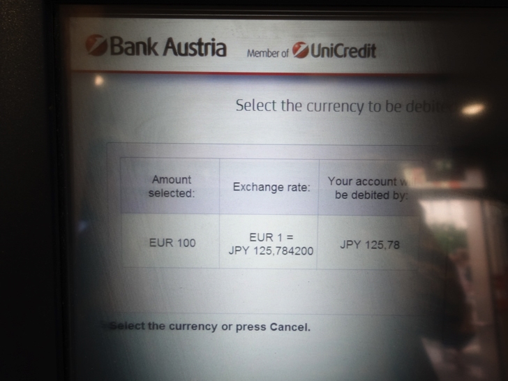 ヨーロッパのATMで手数料比較 Bank Austria
