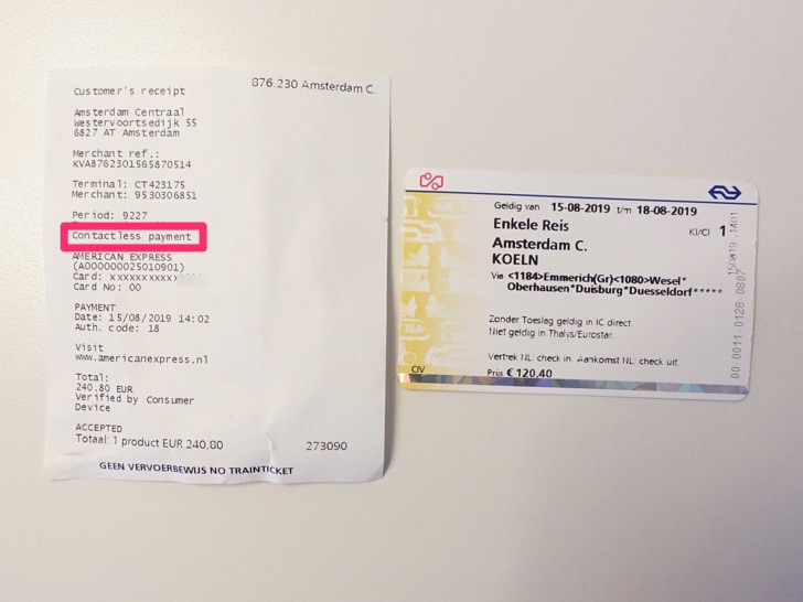 オランダから乗った鉄道のチケットのレシート