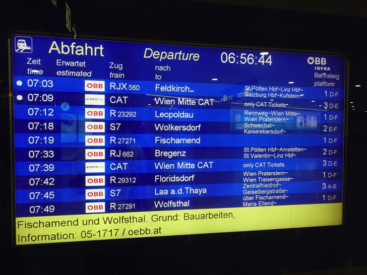 ウィーン国際空港から市内 電車の案内板