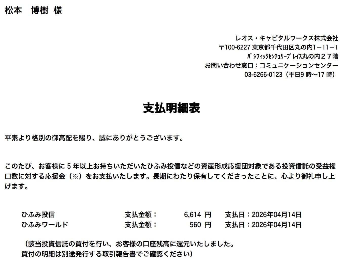 ひふみ投信 資産形成応援団の応援金