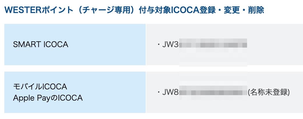 WESTER IDにICOCAを紐づけしている